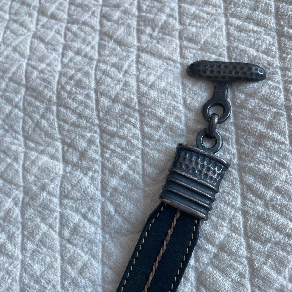 VTG Western Black Leather Belt w/Hammered Loop Toggle Buckle cowgirlcore M / L